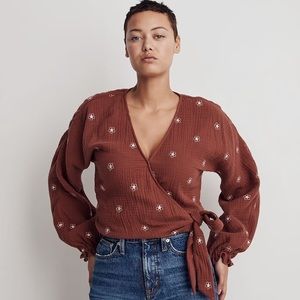 New Madewell Lightspun Maira Wrap Top in Burnished Mahogany
